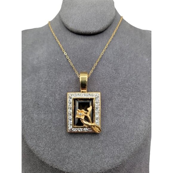 Nolan Miller Glamour Collection Pendant Necklace 18" Gold Filled Chain Swarovski - Picture 2 of 16